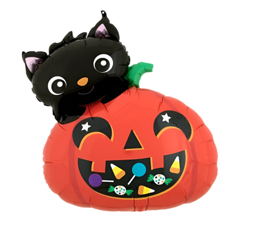 Anagram 25" Cat and Candy Pumpkin Foil Balloon